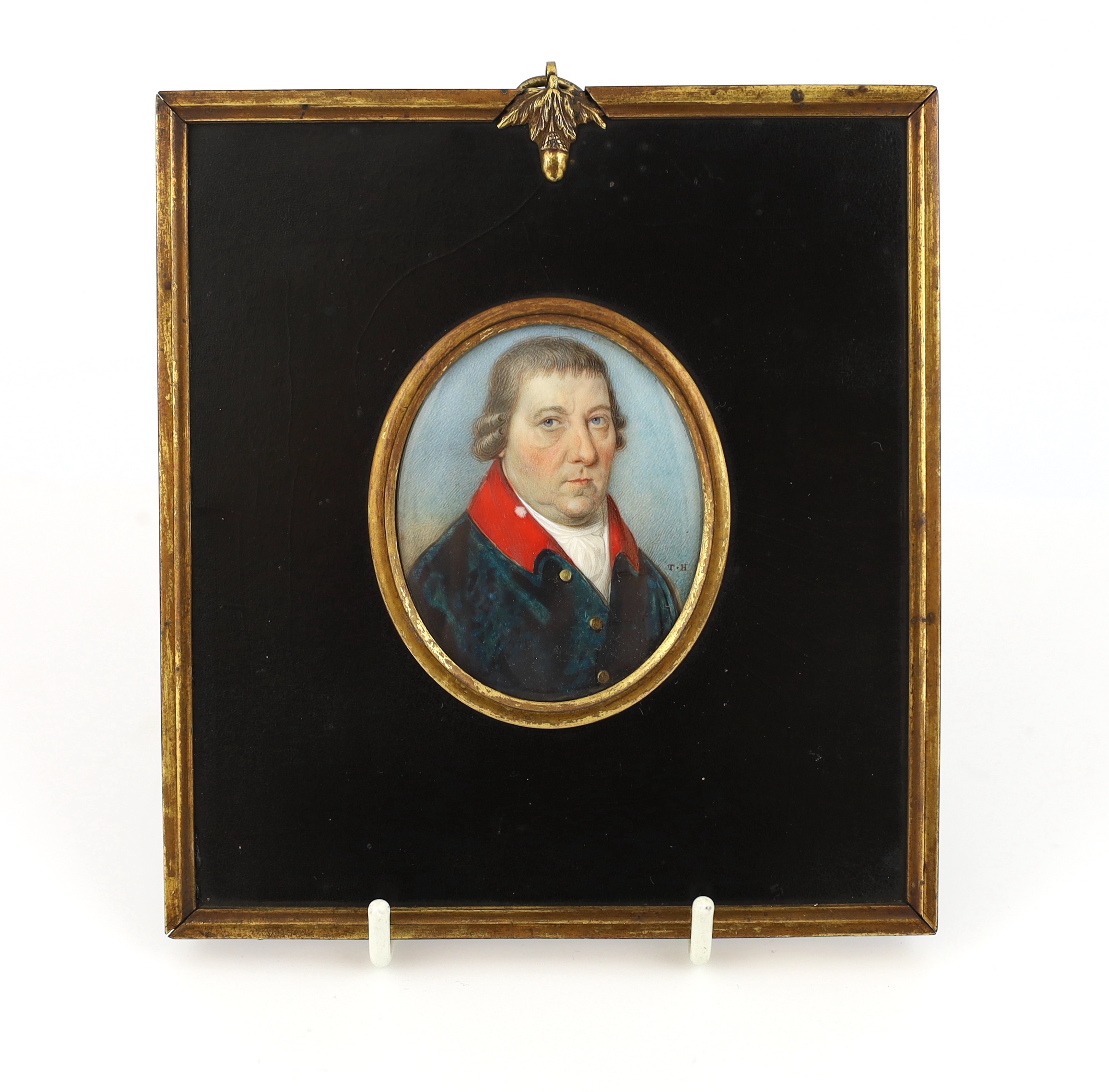 Thomas Hazlehurst (English, 1740-1821), Portrait miniature of John Watkins of Ditton, Cheshire, watercolour on ivory, 6 x 5cm. CITES Submission reference Q5WWUXC2